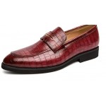 Burgundy Croc Formal Prom Party Loafers Flats Dress Shoes